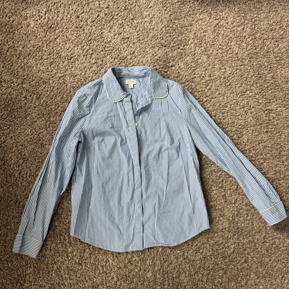 J. Crew Blue and White Striped Button Down Shirt